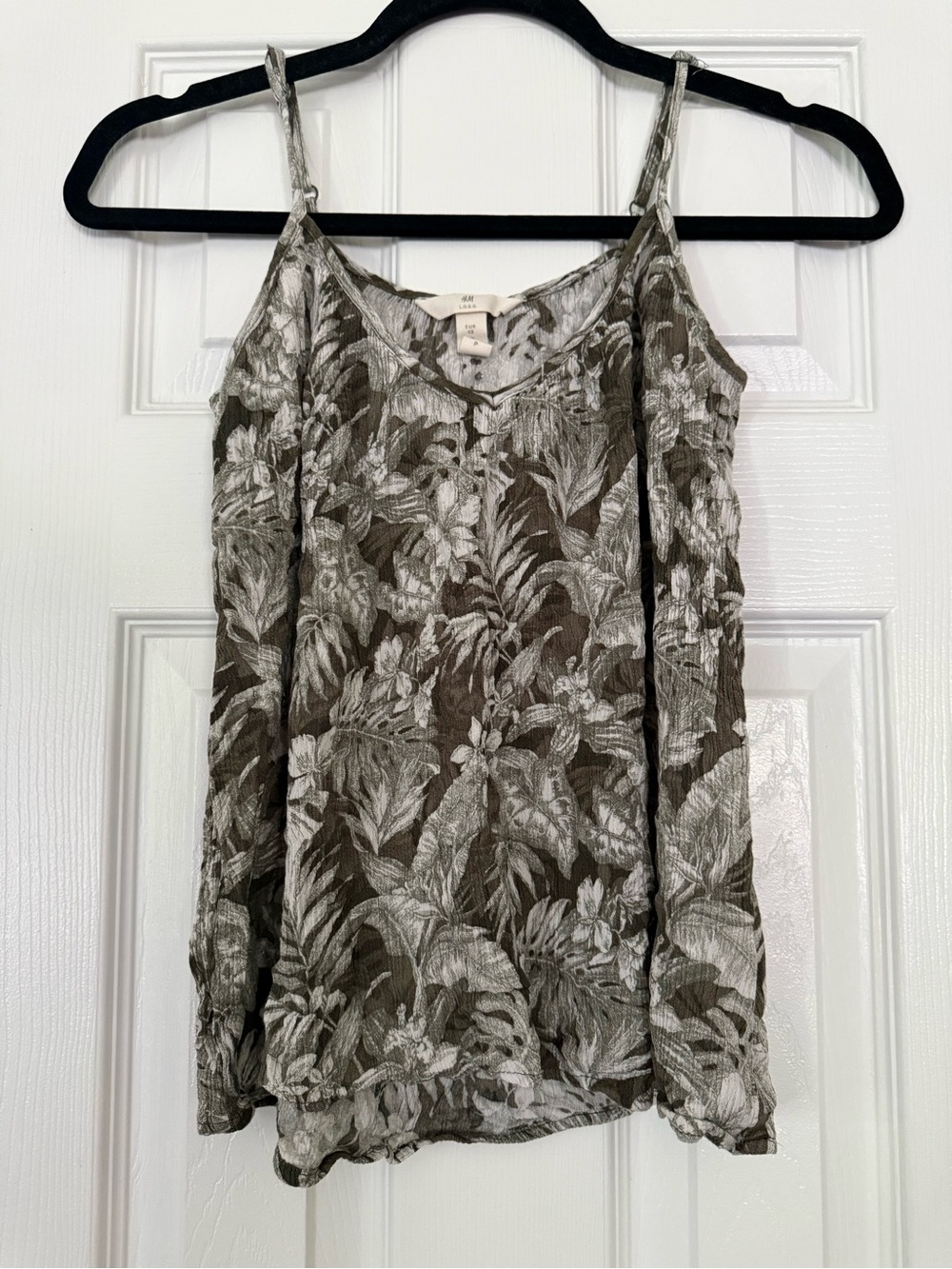 H&M L.O.G.G. Tropical Floral Cami Tank Top Green & Cream XS